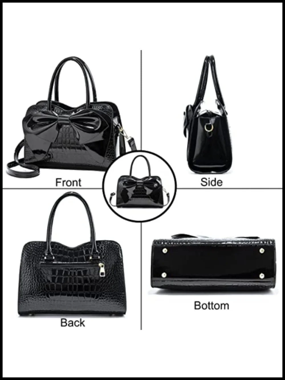 Shiny Patent Leather Bowknot Satchel Handbag Tote Top-Handle Purse